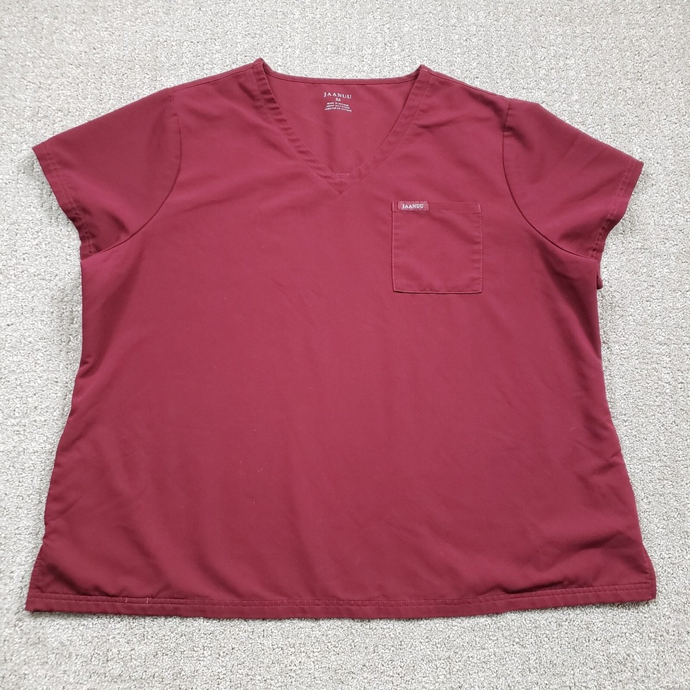 JAANUU Scrub Top Womens 2X Red 3 Pocket V-Neck Performance Work Maroon J96181C